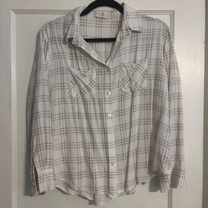 Pink Lily White and Tan Plaid Button Down Shirt